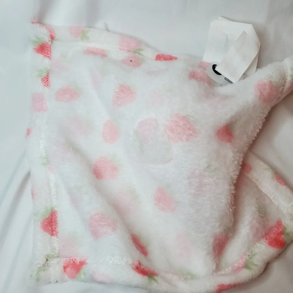 Lucky‎ Moon Strawberry Lovey Security Blanket White Pink 11x11